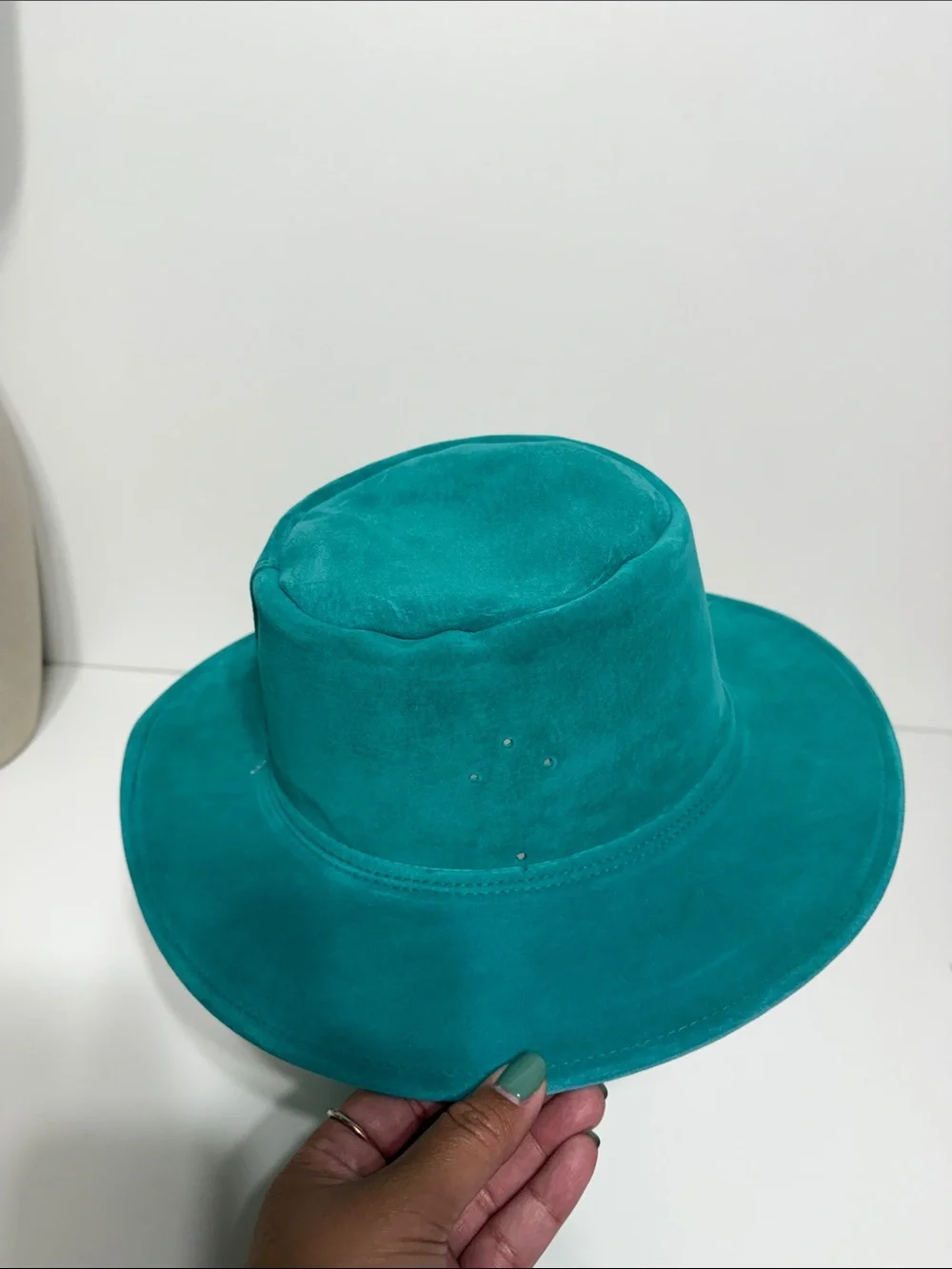 Vintage Made in USA Leather Suede Teal Hat